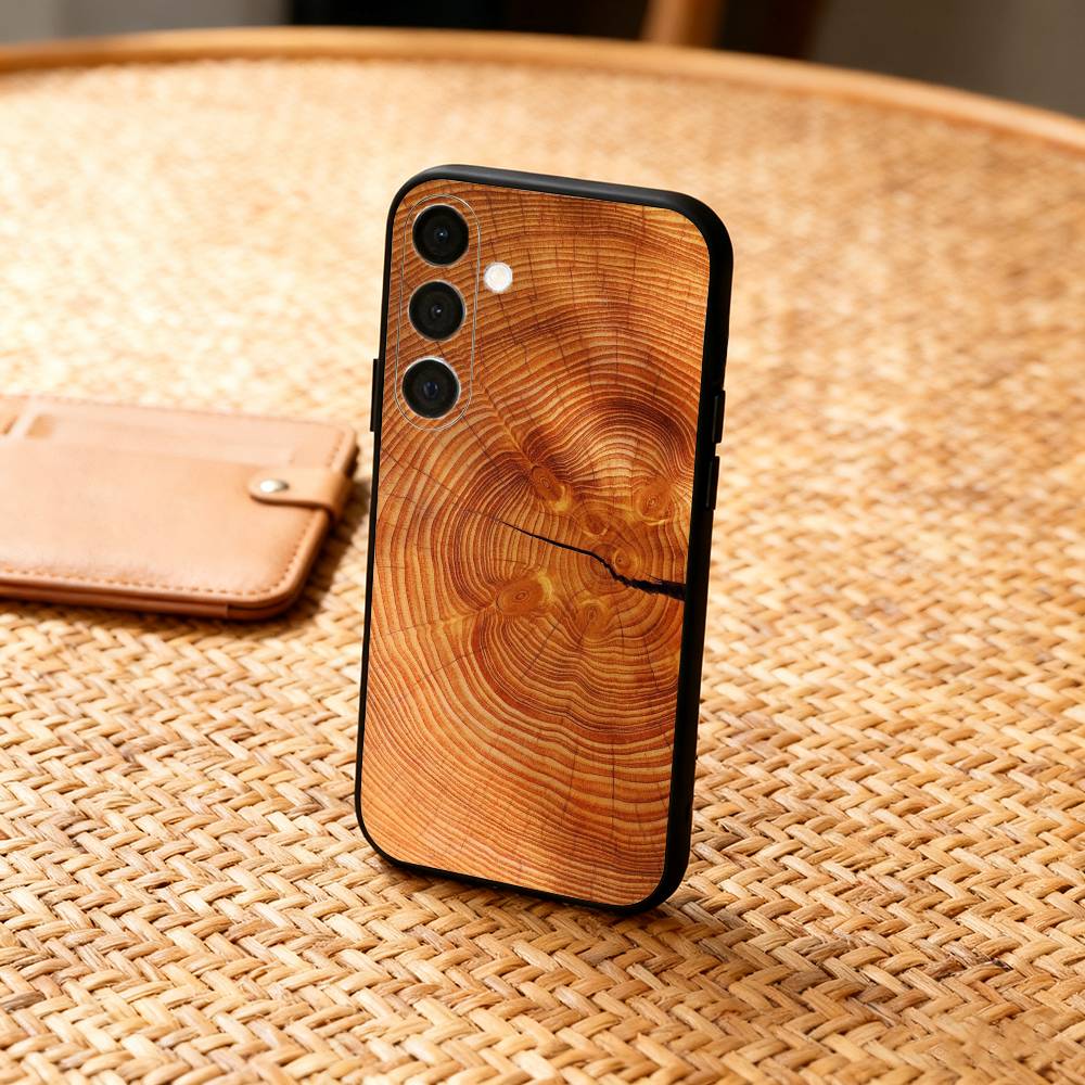 N-Natural W-Wood G-Grain Art Phone Case For Samsung  A73,72,71,A52,51,40,41,A22,A32,31,A13, Soft Black Shell