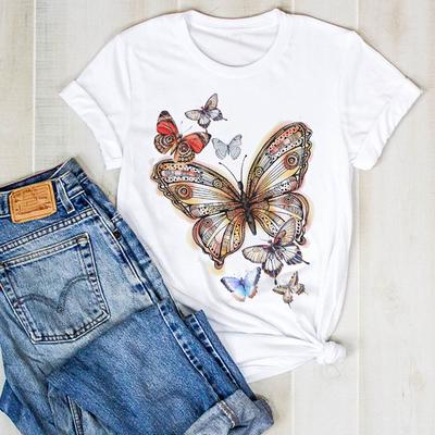 Womens Tshirt Summer Butterfly Cute Fashion 90S Print Ladies Tee Female Top Shirt Clothes Graphic Lady Tops Clothing