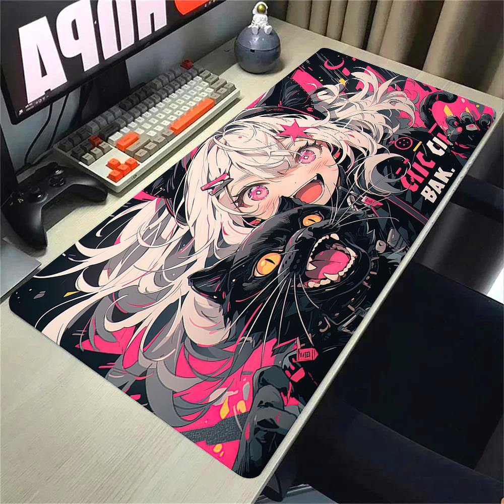Girls and Cat Xxl Mouse Pad 900x400 Kawaii Anime Girl Deskmat Pc Gaming Accessories Computer Offices Non-slip Mousepad Keyboard