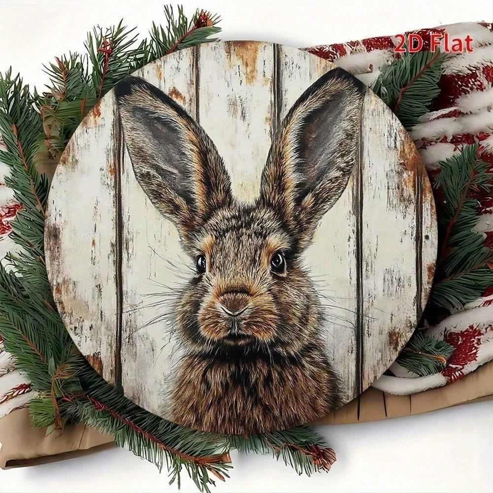 Vintage Brown Rabbit Round Metal Sign 7.87 Inch Funny Country Wall Decor Bedroom Living Room