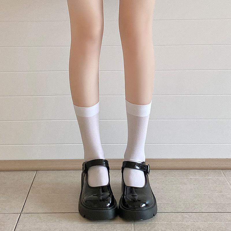 Abbinati a Scarpe Piccole in Pelle Mary Jane, Calze a Compressione per Polpacci Jk, Calze da Donna Sottili in Velluto a Mezza Gamba