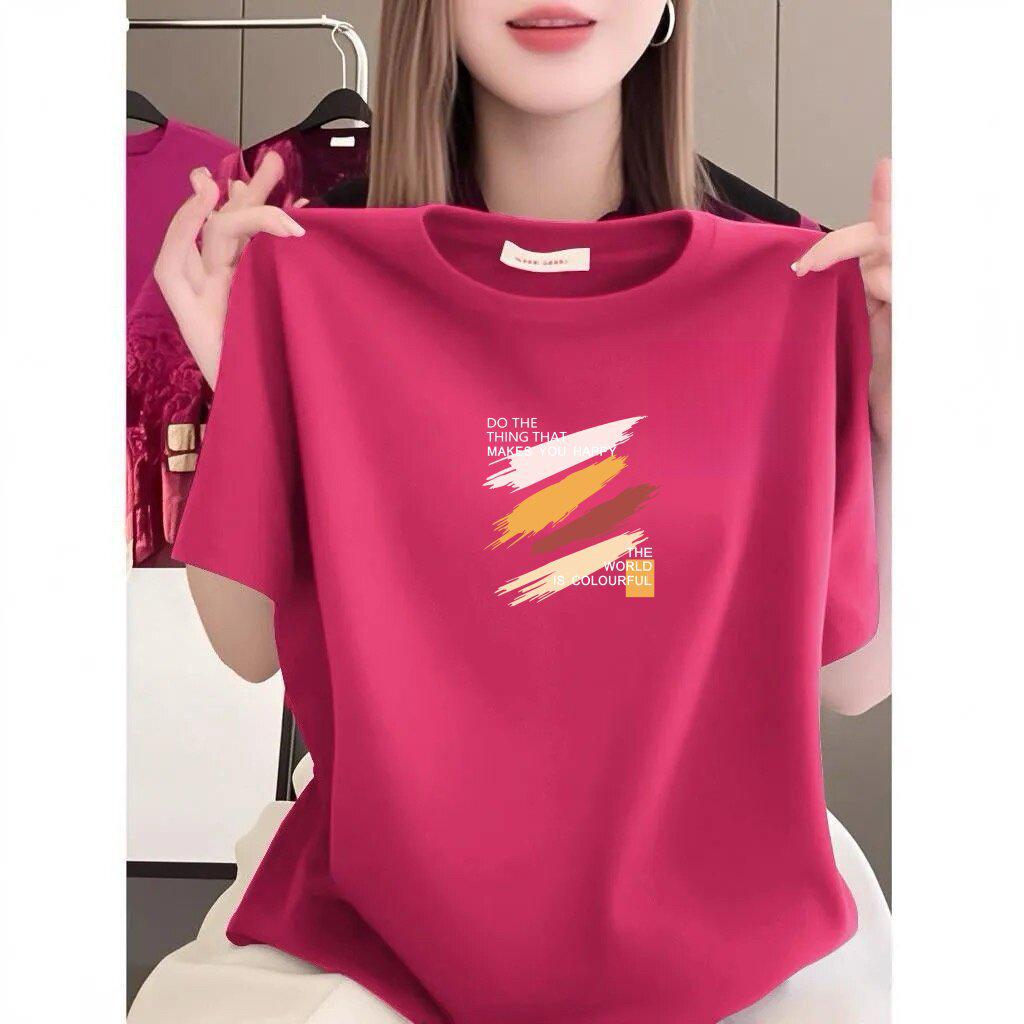 Elegant Women s Round Neck Short-Sleeve Printed Top - Chic, Slimming Casual Wear for Middle-Aged 2XL