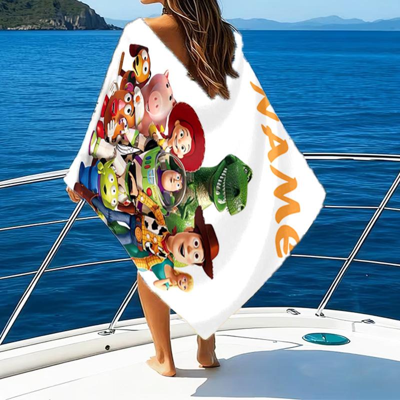 1pc Toy Story3 Beach Towel with Custom Name, Beach/Swimming/Bath/Picnic/Camping Towel, Suitable for Seaside Beaches