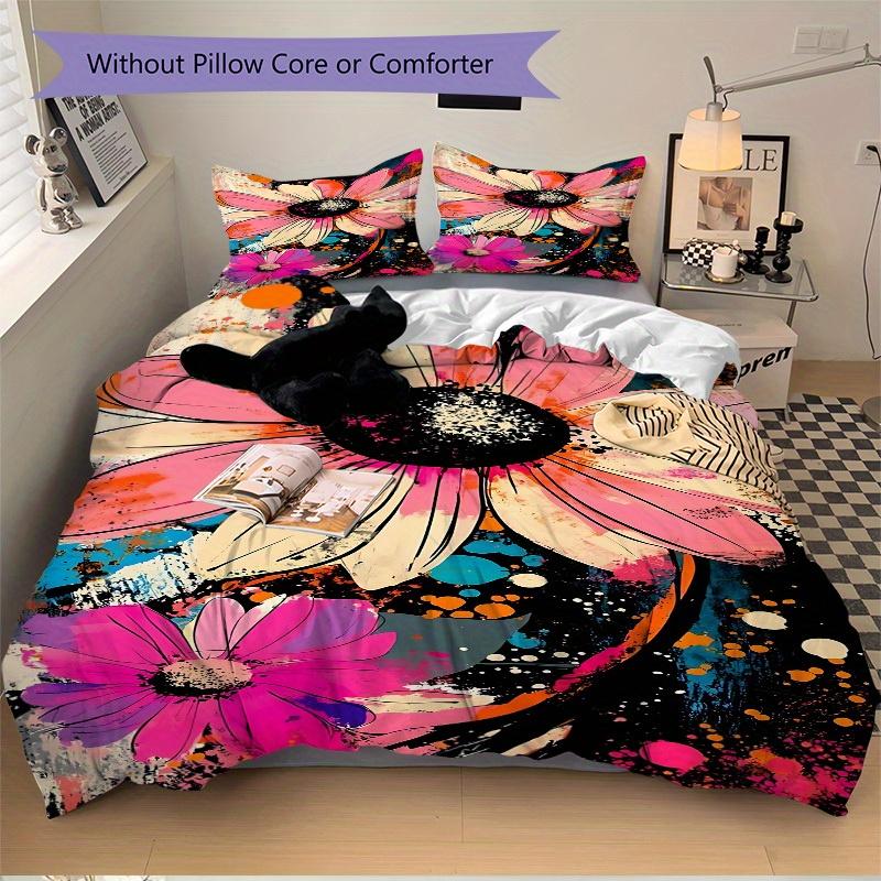 3Pcs Floral Print Printed Bedding Set, Breathable And Soft, Machine Washable, Christmas Gift, Suitable for Bedroom Decoration, 15185