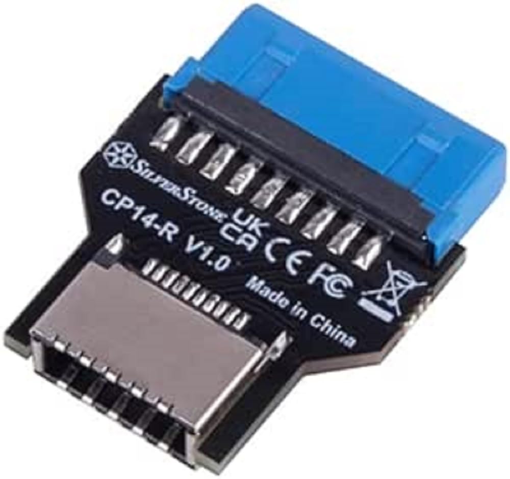 

SilverStone Straight-Angled USB 3.0 Internal (19-Pin) Header to USB 3.1/3.2 Type-C (20-Pin) Key A Adapter (SST-CP14-R)