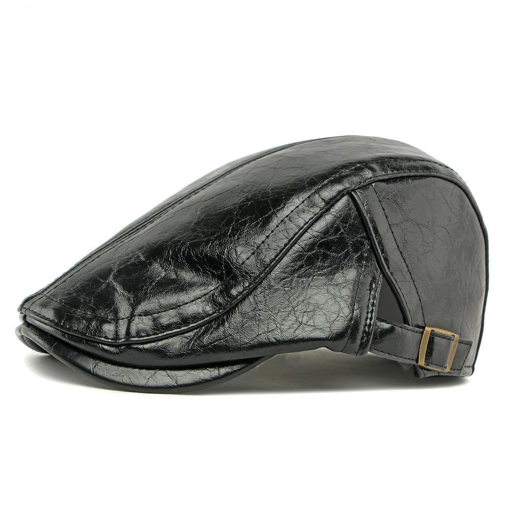 Men Women PU Leather Beret Hat British Retro Flat Cap Autumn Winter Warm Peaked Cap Fashion Newsboy Cabbie Hat Casual Adjustable Duckbill Cap