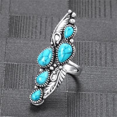 Radiant Vintage Waterdrop Turquoise Ring Sparkling Oval Cut Timeless Silvery Finish Ideal Birthday & Engagement Gift Fashionable Party Band for Her