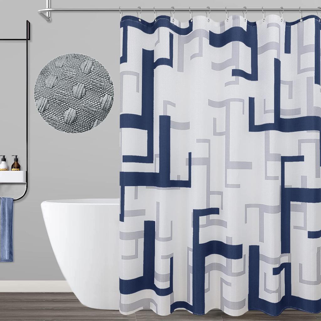 Modern Geometric Shower Curtain Blue Waterproof Polyester Bathroom Shower Curtain Texture Bathroom Curtain Set With Hook Machine Washable