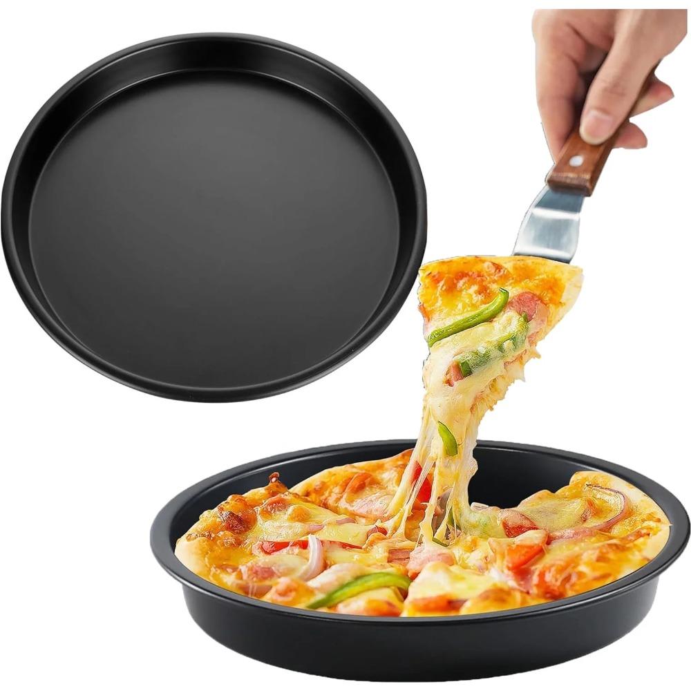 2-piece non-stick pizza pan set, baking tray pizza baking pan, carbon steel pizza baking pan round baking sheet, suitable for oven, dishwasher safe Pack of 2