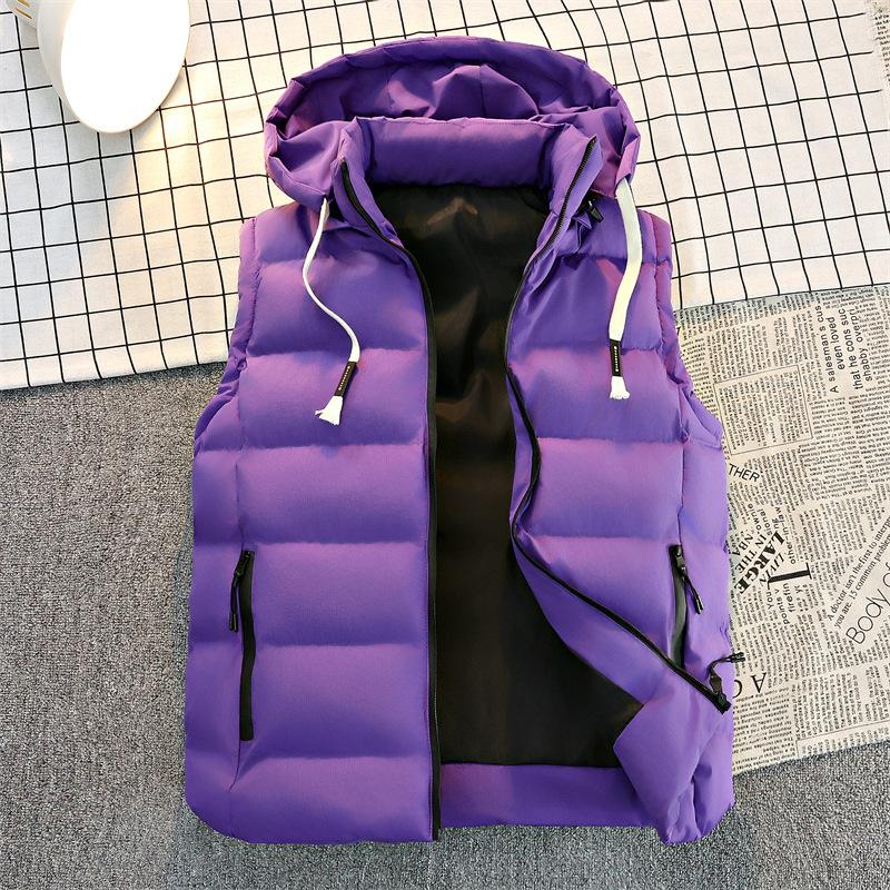 

Зимний хлопковый жилет мужской жилет с капюшоном мужской свободный утолщенный жилет модный пуховый хлопковый жилет без рукавов 5XL фиолетовый