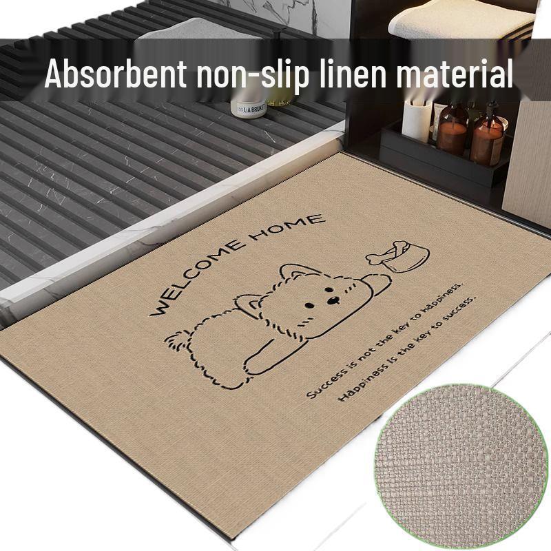 Linen Non-Slip Bathroom Mat: Absorbent, Stain-Resistant Washroom Carpet with Printed Design