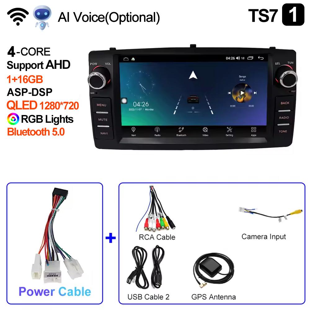 2din Android 12 Wireless CarPlay Android Auto Car Radio Multimedia GPS for Toyota Corolla E120 2003-2006 BYD F3 Stereo 4G