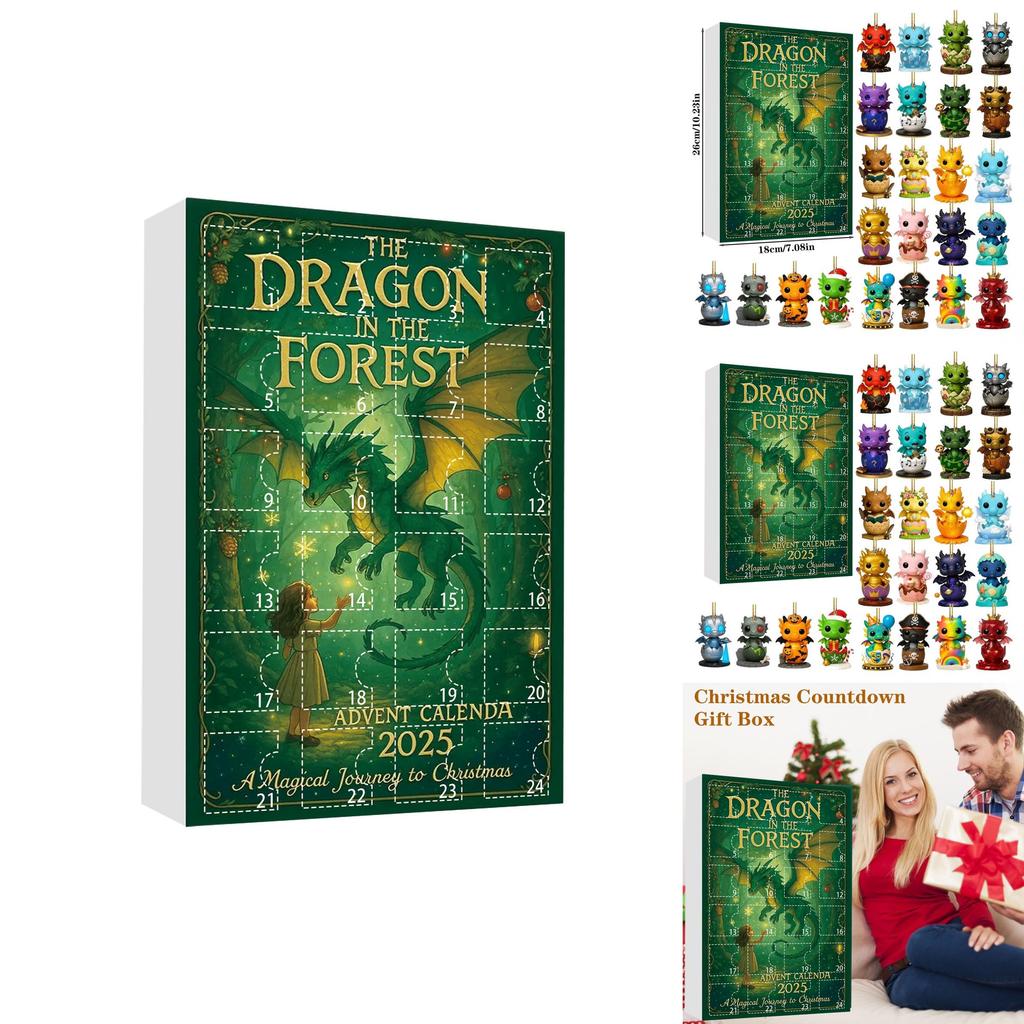 Dračí sváteční adventní box s 24 akrylovými zvířátky pro vánoční oslavy