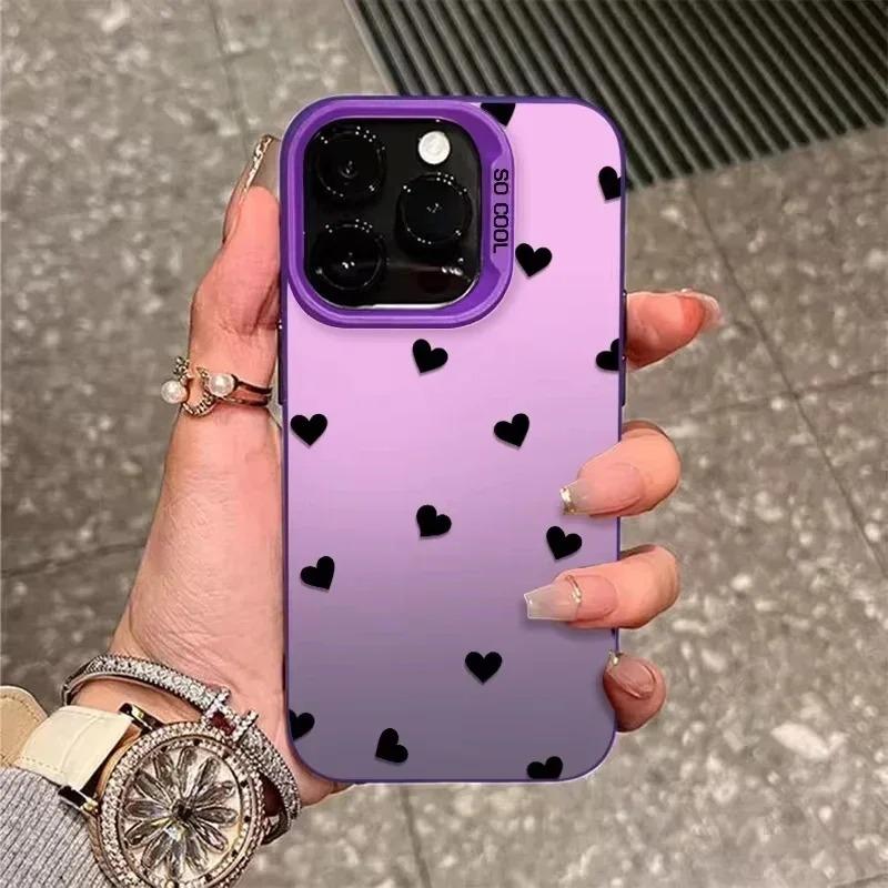 Luxury Black Love Heart Polka Dot Pattern Phone Case For IPhone 16 15 14 13 12 11 Pro Max Fashion Shockproof Back Cover