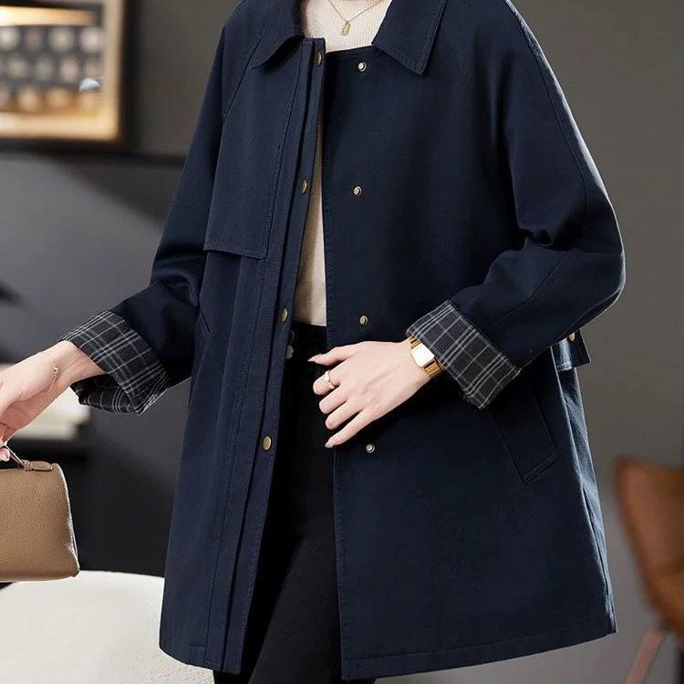 Women's Slim Mid-Length Trench Coat - Autumn/Spring Fashion 2025, Casual Chenille Spandex