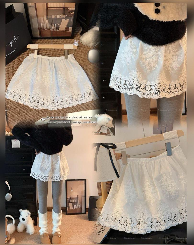 Lace Anti-Exposure Half-Skirt for Women - Layering Plus Size Design, Suitable for Spring, Autumn, and Winter.