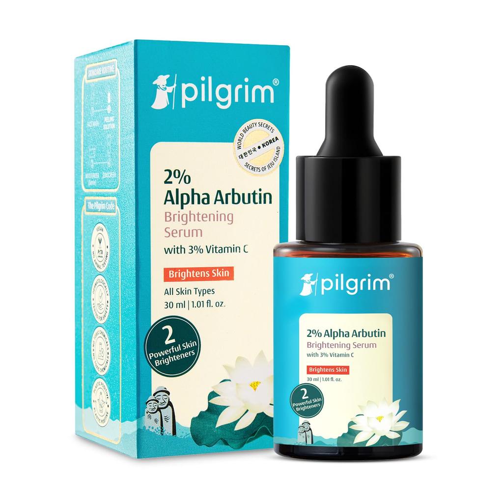 PILGRIM Korean 2% Alpha Arbutin & 3% Vitamin C Brightening Face Serum for glowing skin| Alpha arbutin face serum|All skin types | Men & Women| Kore