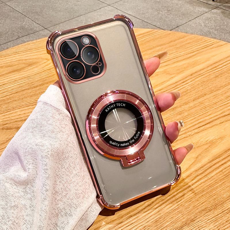 Applicable To IPhone16 Mobile Phone Case Transparent Magnetic Bracket 13 Apple 15/14 Promax Airbag Anti-fall Cover