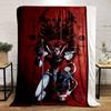Samurai helmet motif with geometric shapes on a red background. for all seasons blanket lunch break throw gift