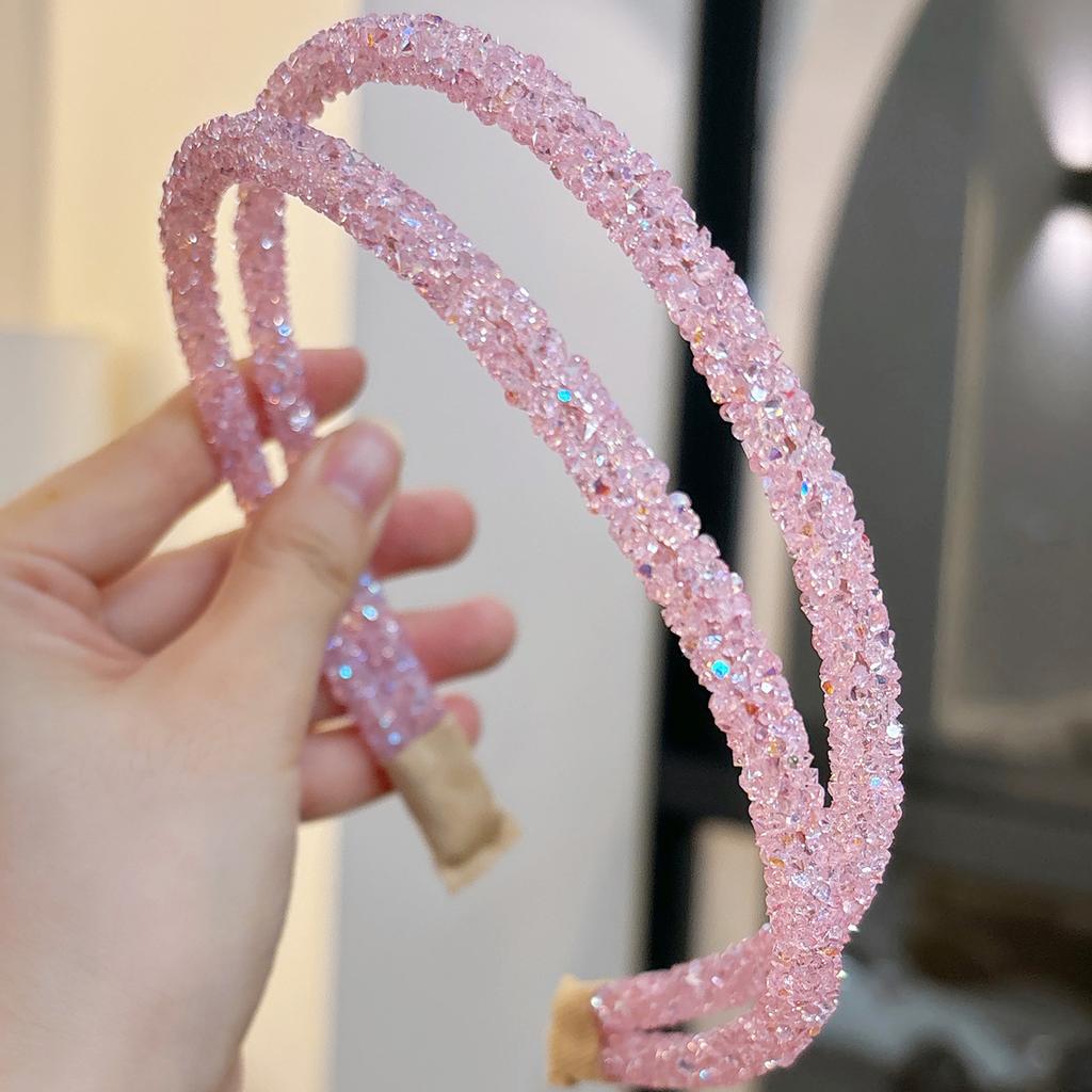 1PCS Fashion Candy Color Rhinestone Hairband For Women Girls Full Diamond Super Flash double Crystal Side Hair Band Headband