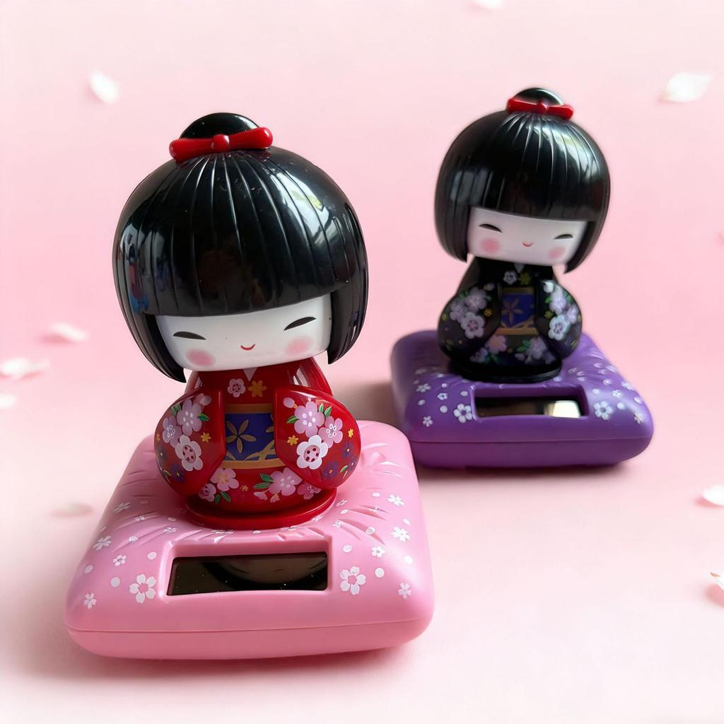 Solar Dashboard Figures Kimono Doll Vehicle Decoration Shaking Head Dashboard Doll for Drivers Collectors Daily Commuting Road