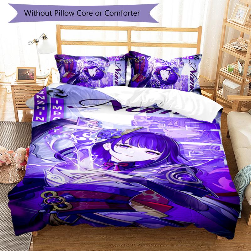 3pcs Custom Name Genshin Impact Balzebub Bedding Set Duvet Cover Closure Includes 1 Duvet Cover & 2 Pillowcases for All Seasons Bedroom Decor