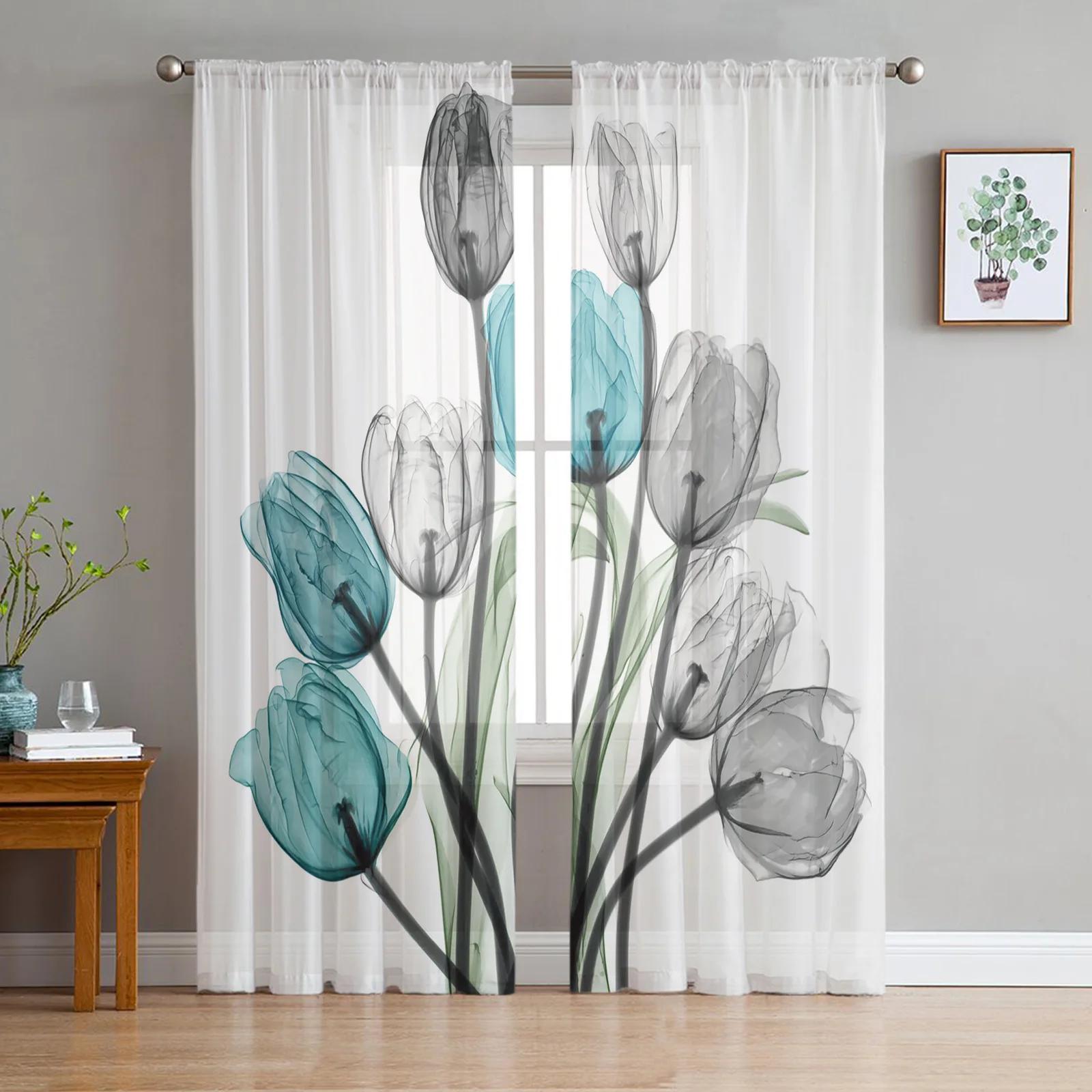 

White Plumeria Flower White Tulle Translucent Drapes ideal for Living Room Decoration Window Opening Drape for Bedroom Space Voile Organza Drapes W135 x H115cm x1&Grommet Top