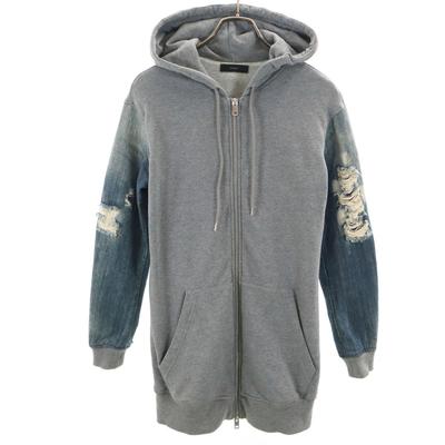 Long Sleeve Denim Switch Zip Hoodie S Gray Women Used