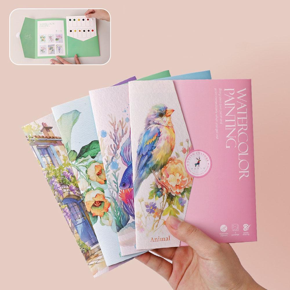 Watercolor Coloring Book Kit Pre Printed Papers for Draw Beginners Adults Stress Relief Anxiety Reduction Art Therapy Craft Set
