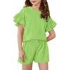 Girls' Summer Outfit Ruffle Sleeve Top And Shorts Clothing Set Lightweight Casual Two Piece