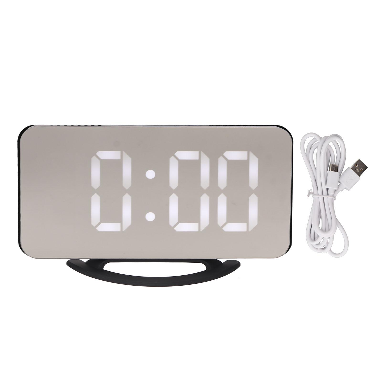 Alarm Clock Dual USB Output 3 Levels Brightness Light Sensing Time Temperature Display LED Mirror Alarm Clock