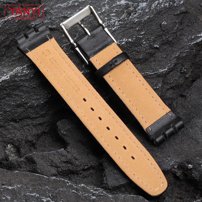 Swatch Leather Bracelet Genuine For Watchband 17mm 19mm Toothed Interface Wristwatches Band Men Women Sport Leather Watch Strap