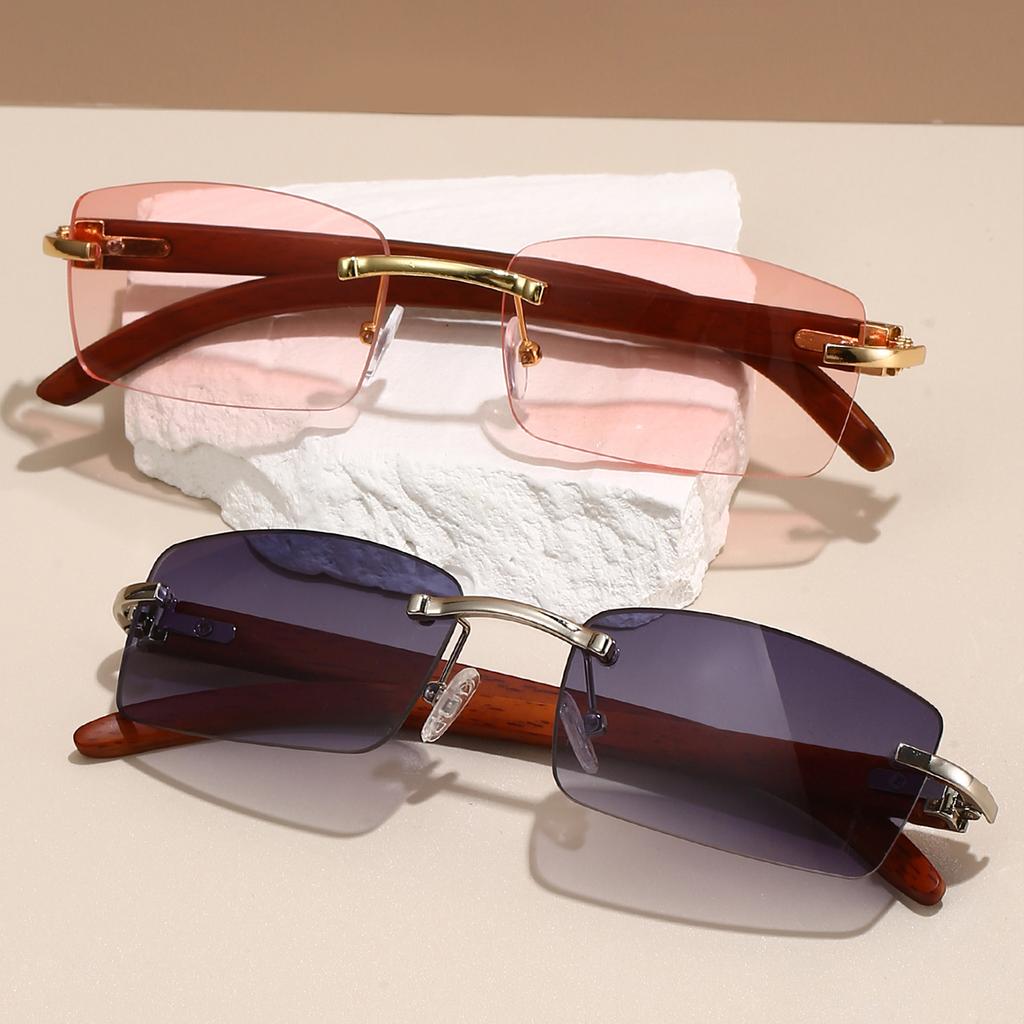 Rimless Rectangle Sunglasses Men Classic Vintage Gradient Shades Women Trendy Fashion Luxury Brand Designer Sun Glasses