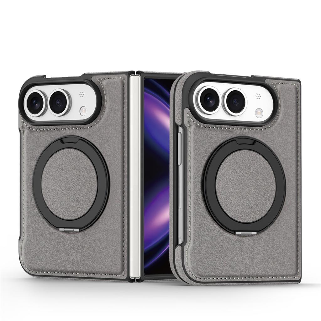 For Magsafe For iPhone Duo Case Luxury Matte Leather Magnetic Rotating Ring Holder Shockproof Protection Back Case Accessories