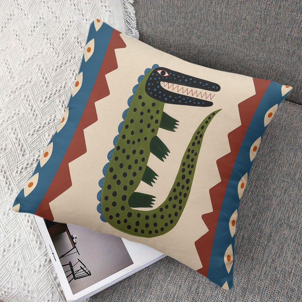Boho Crocodile Folk Art square Jacquard Pillow Cover for Sofa Office Waist Cushion Cover Home Decorative Pillowcase