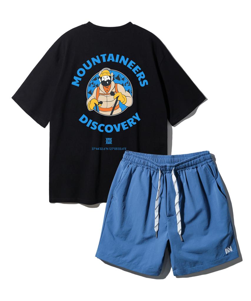 ALVINCLO [Set] Mountain Climber Oversized Short Sleeve T-Shirt And String Detail Woven Shorts Set