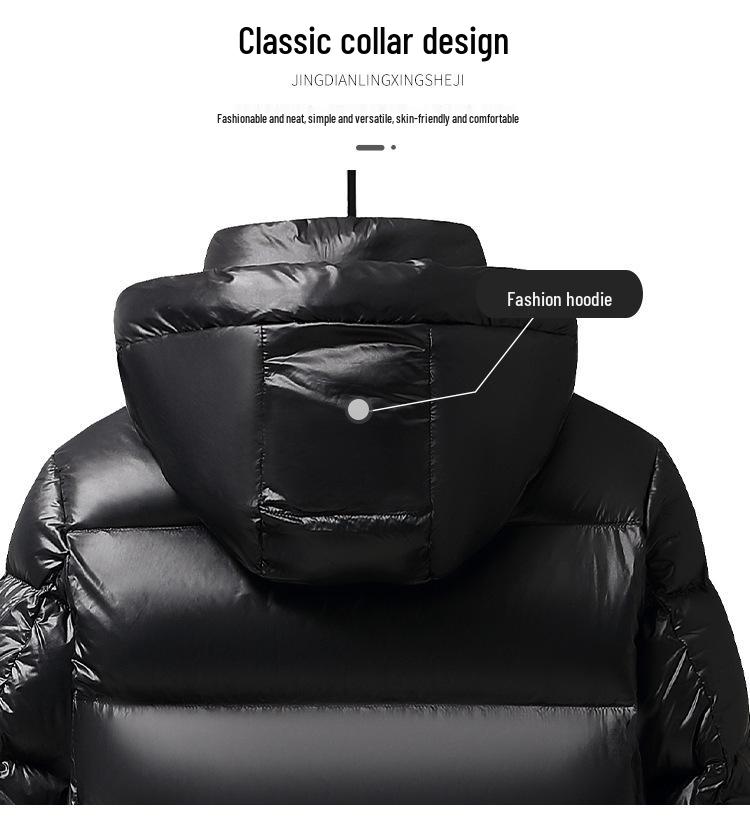 Men's and Women's Black and Gold Hooded Long Down Jacket - Thickened for Cold Protection