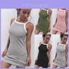 Damen Lässiges Sexy Sommerkleid Ärmellos Träger Kurz Eng Baumwollmischung Stil