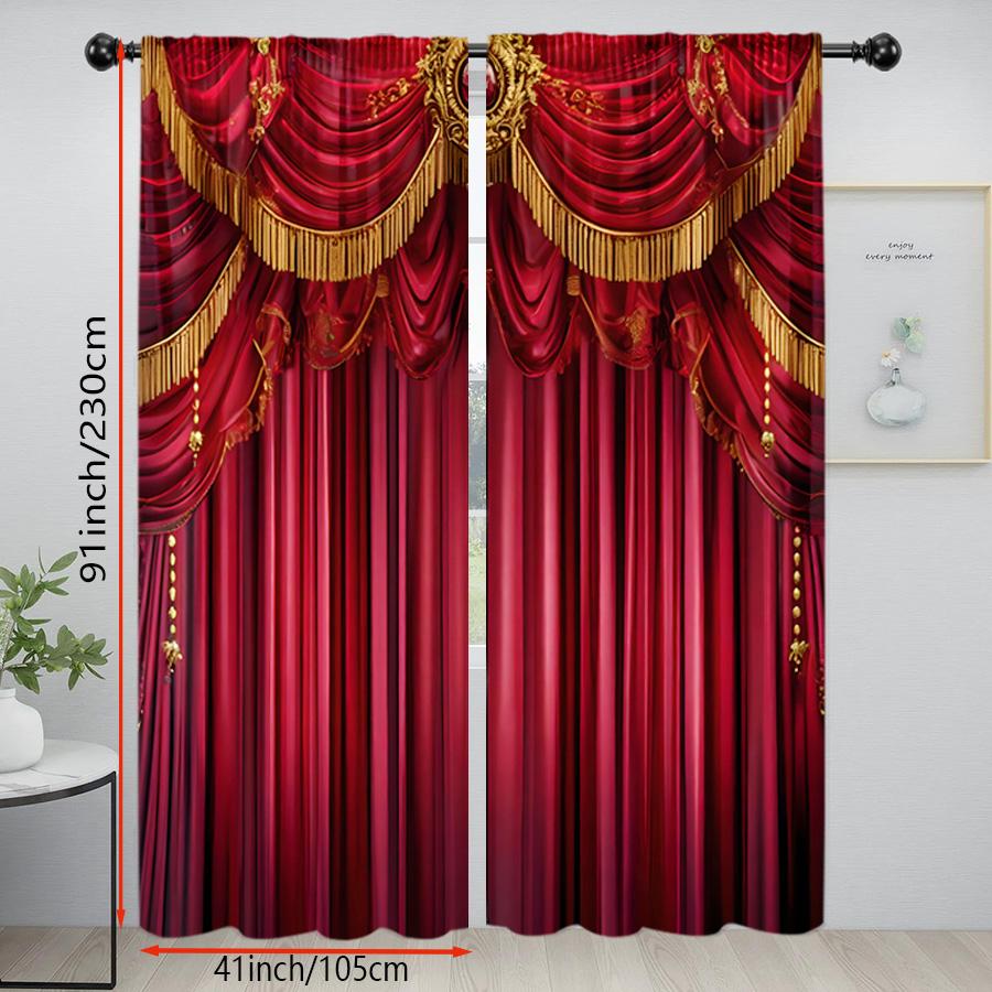2PCS Red Tassel Curtains, Bohemian Fringe Print, Ethnic Style Window Drapes for Living Room Bedroom Home Decor