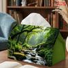 2D Flat 1pc, Tissue Box. Forest Creek Patterned Tissue Dispenser Box, Reusable, Daily Desktop Tissue Storage Box, Suitable for Kitchen, Living Room, B