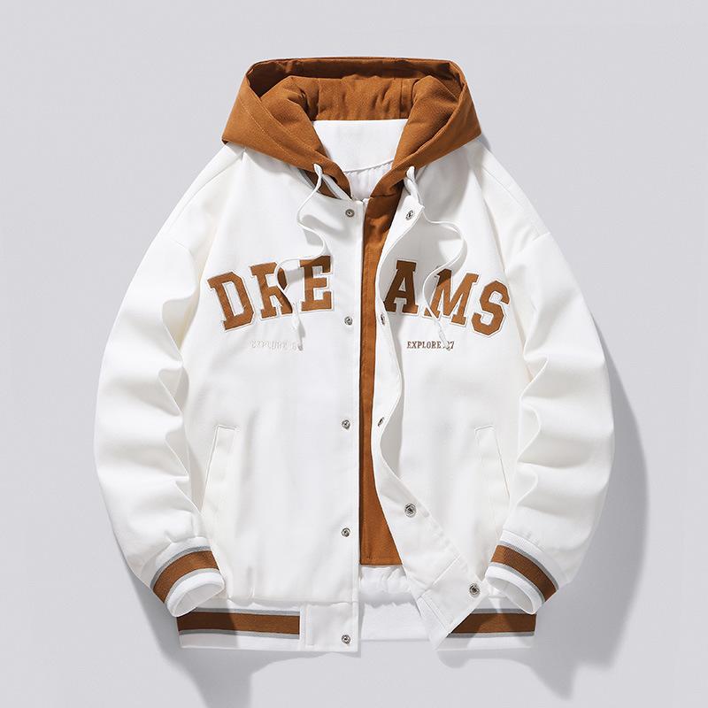 

Fake Two-piece Spring and Autumn Jackets for Men, Trendy Casual and Versatile Student Cardigans, Embroidered Hooded Baseball Uniforms, Couple Jackets M