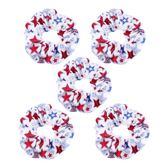 

5Pcs Independence Day Hair Ties Patriotic Prints Red White Blue Striped Star Pattern Festival Ponytail Holder Women Hair Scrunchies B
