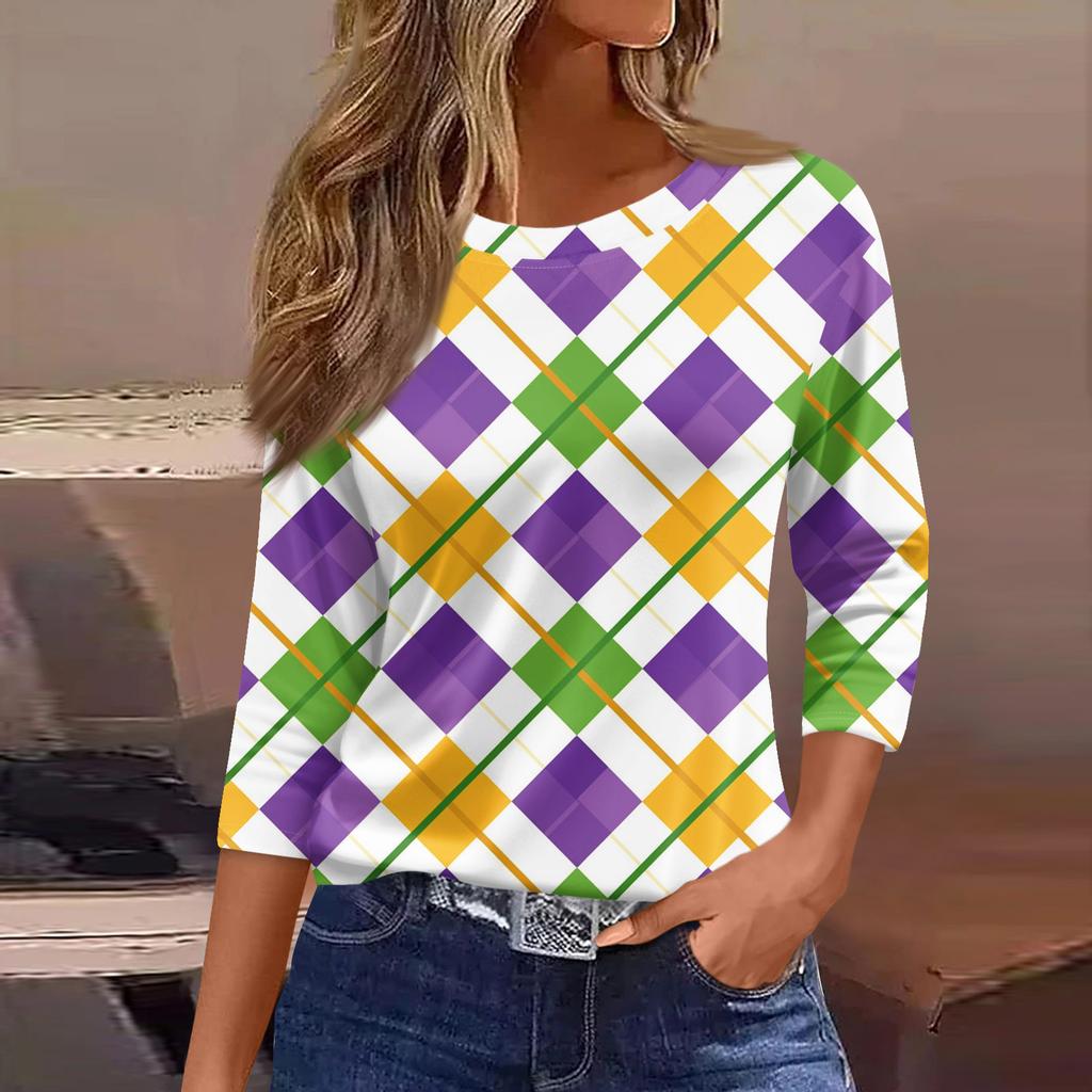 3/4 Length Sleeve Womens Tops Floral Print Vintage Fashion Casual Loose With Round Neck Plus Size Shirts