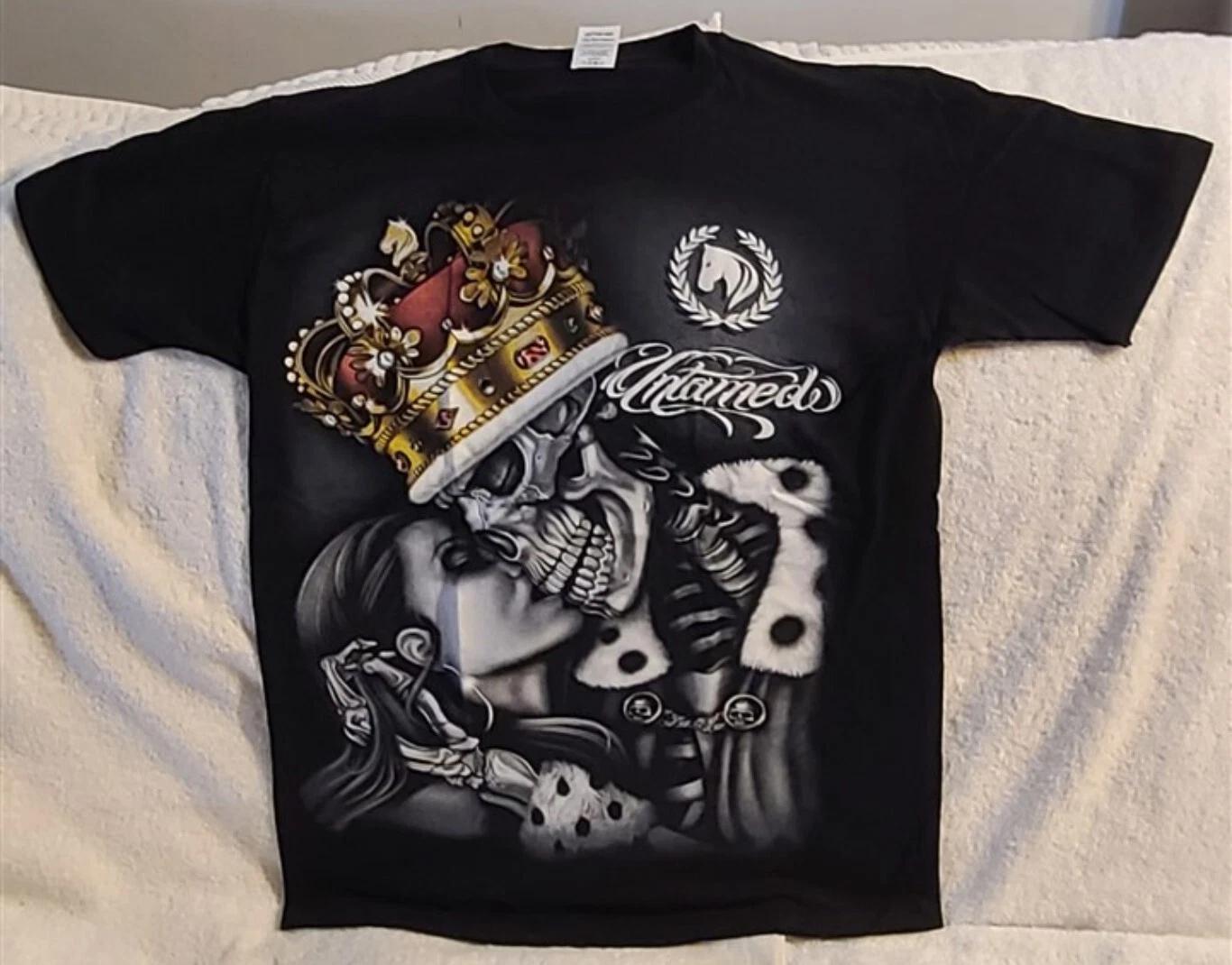 SKELETON KING KISSING LADY CROWN UNTAMED SKULL HORSE T-shirt L
