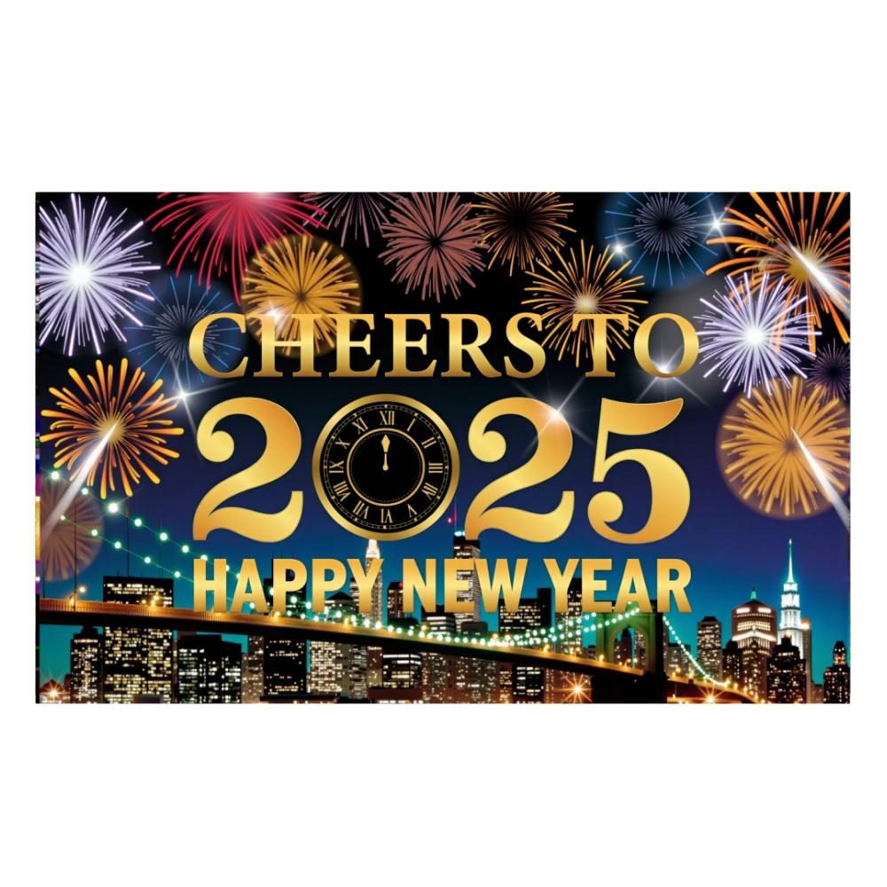 2025 Happy New Year Colorful Theme Party Background Fireworks Golden Balloon Banner New Year Home Party Photo Background
