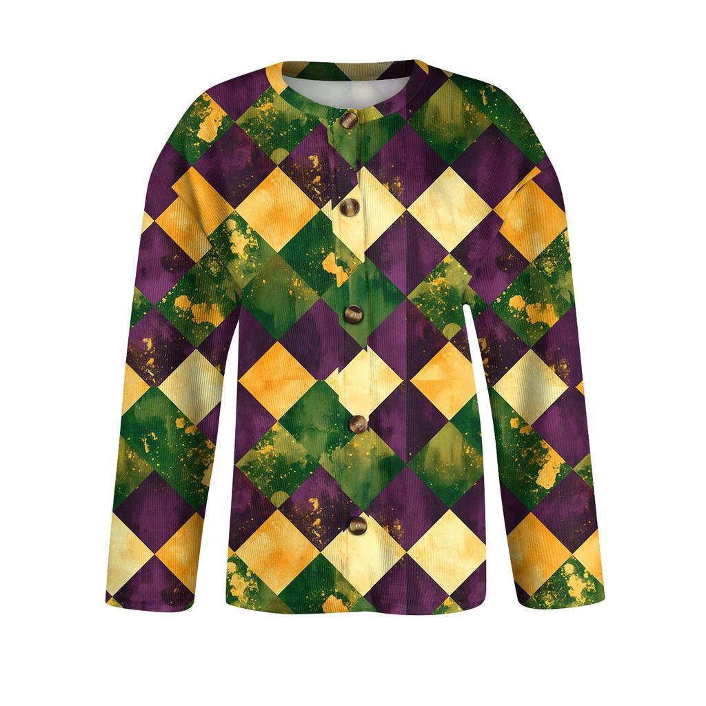 Women's Fashion Printed Long Sleeve Knitted Cardigan Button Down Jacket