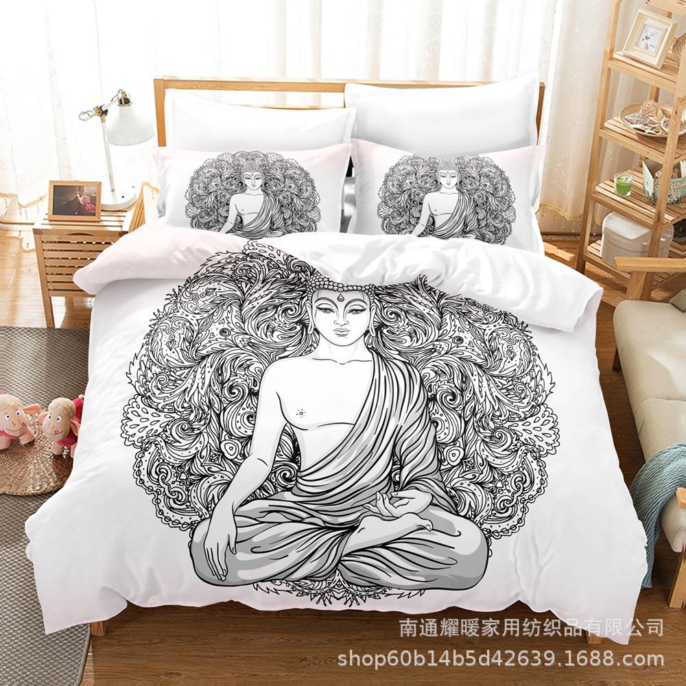 3D Digital Printing Bedding Four-Piece Set Three-Piece Set Buddha Statue Bed Sheet Quilt Pillow