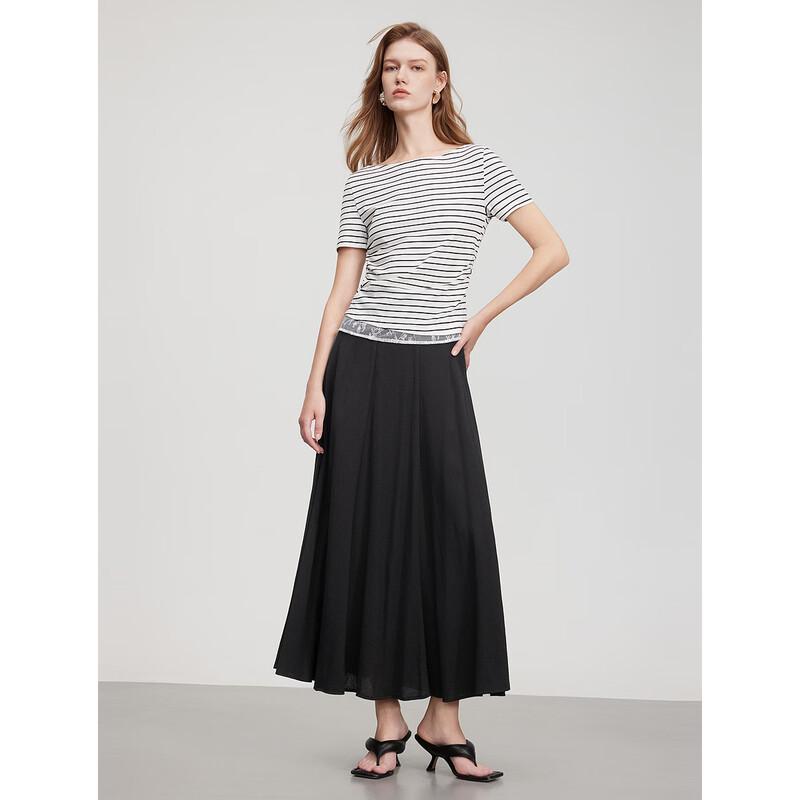 ELLE Striped Lace Patchwork Short Sleeve T-Shirt