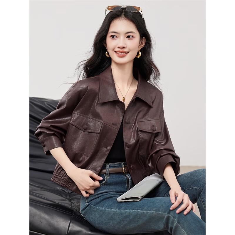 

Женская модная куртка из искусственной кожи с лацканами L