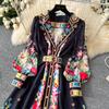France Elegant Vintage Luxury Evening Dress Women Print  Button Long Party Dress Female Casual Chic Holiday Clothing